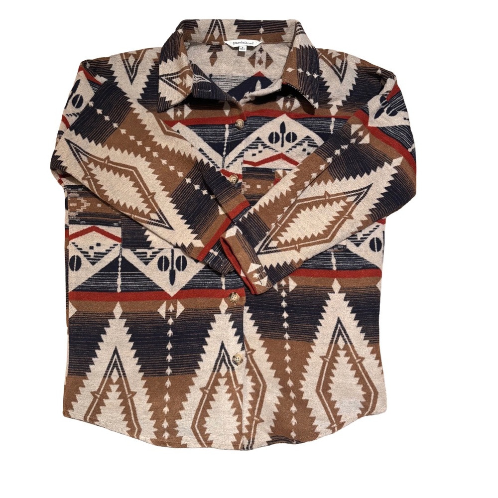 Davi And Dani Women’s Button Up Aztec Print Oversized Shacket Size S